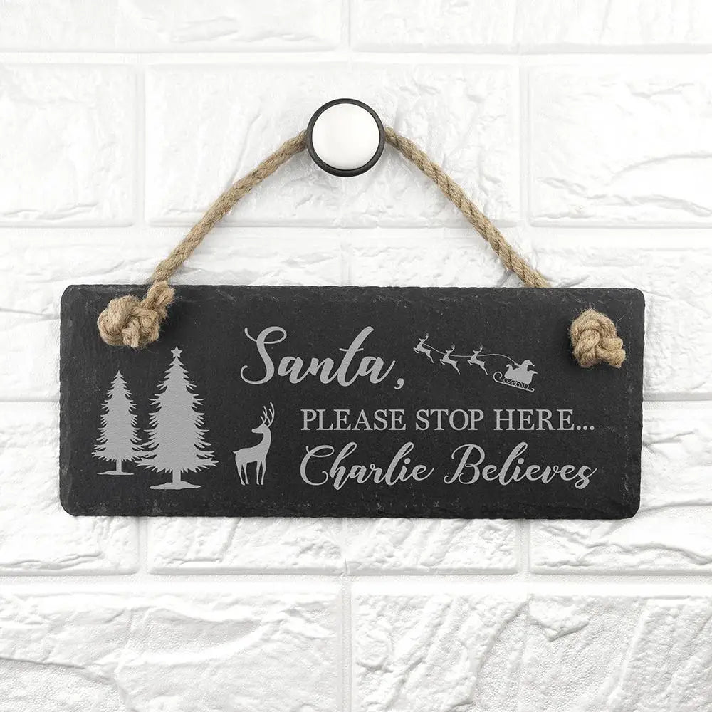 Personalised We Believe Santa Slate Hanging Sign - Spellbound