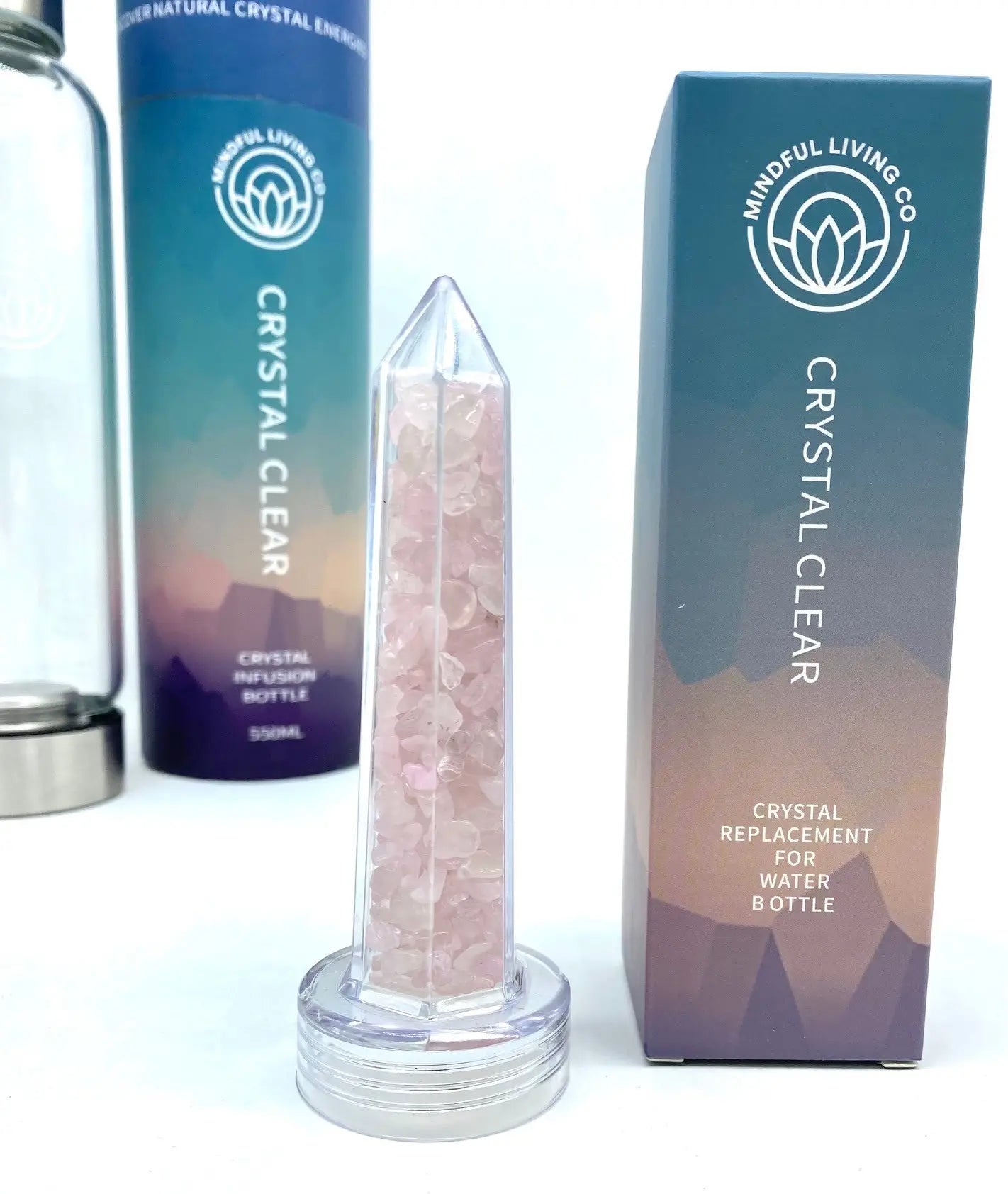 Crystal Clear Water Bottle - Rose Quartz mindful living co faire