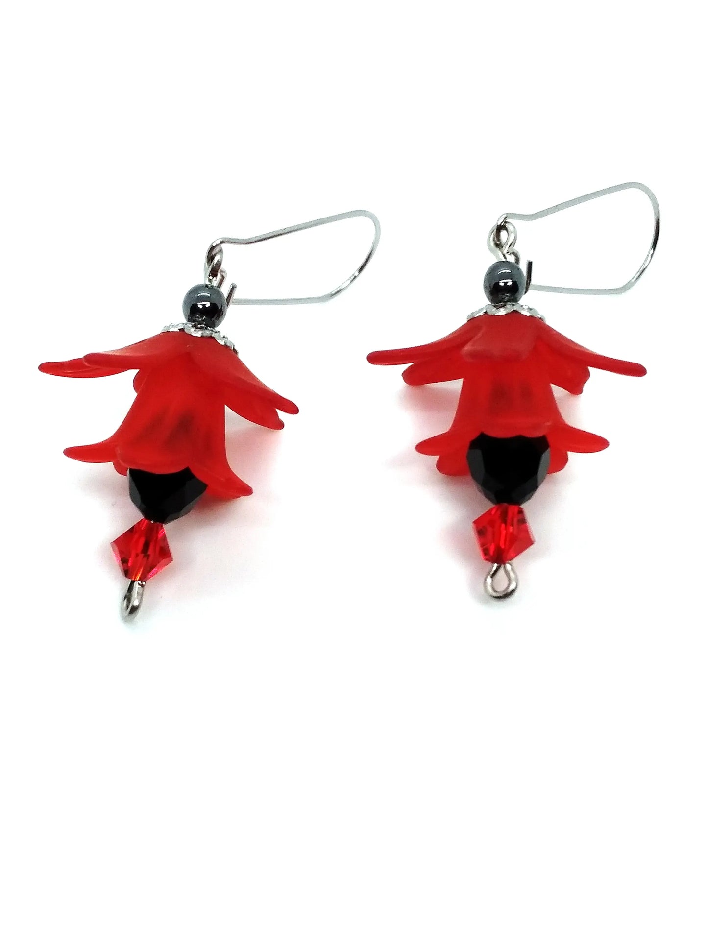 Flower Dangle Earrings - Crimson - Spellbound