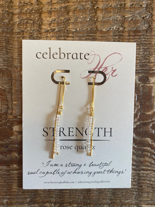 Celebrate HER Strength | Threader Earrings - Rose Quartz - Spellbound
