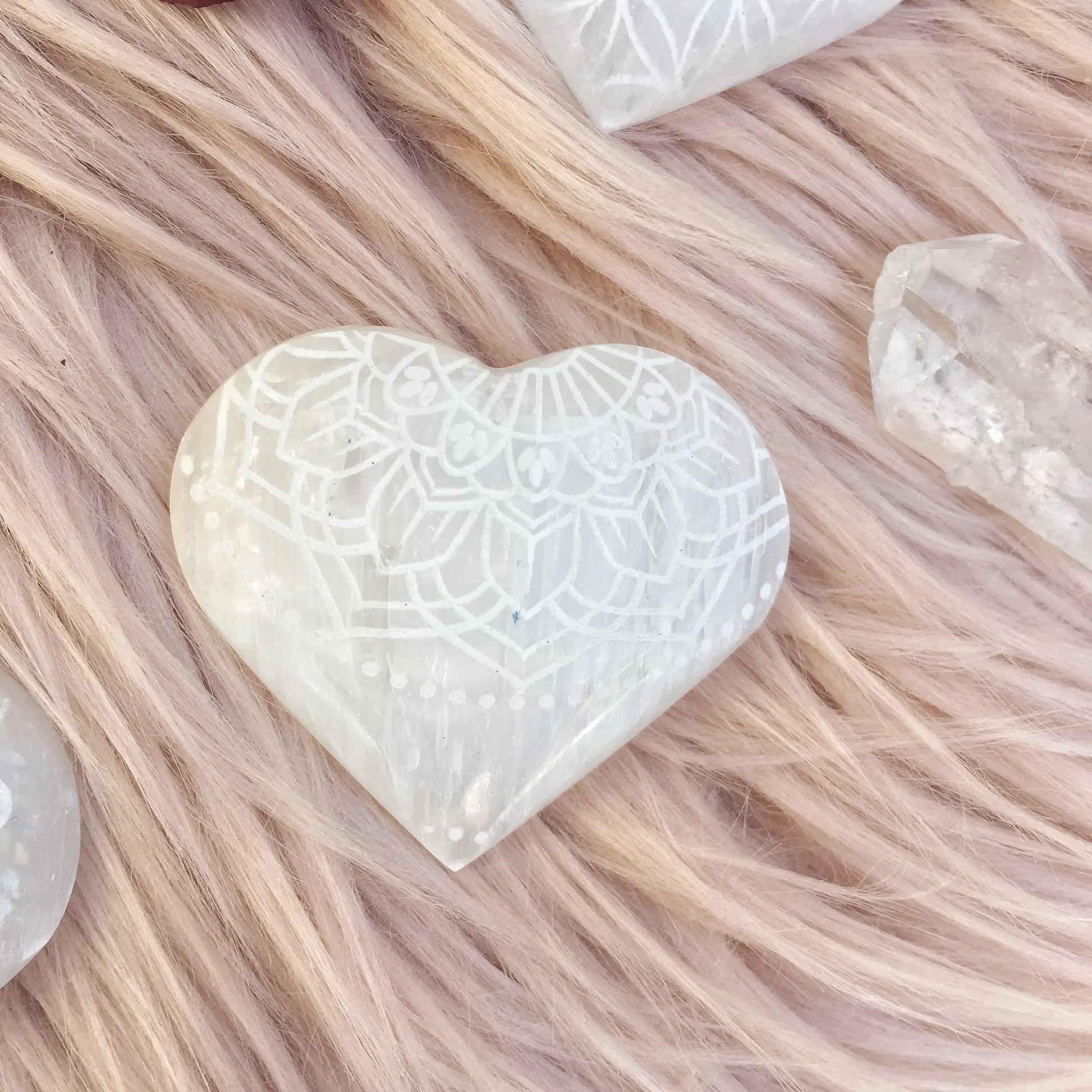 Etched Selenite Heart "Radiate Bliss" - Spellbound