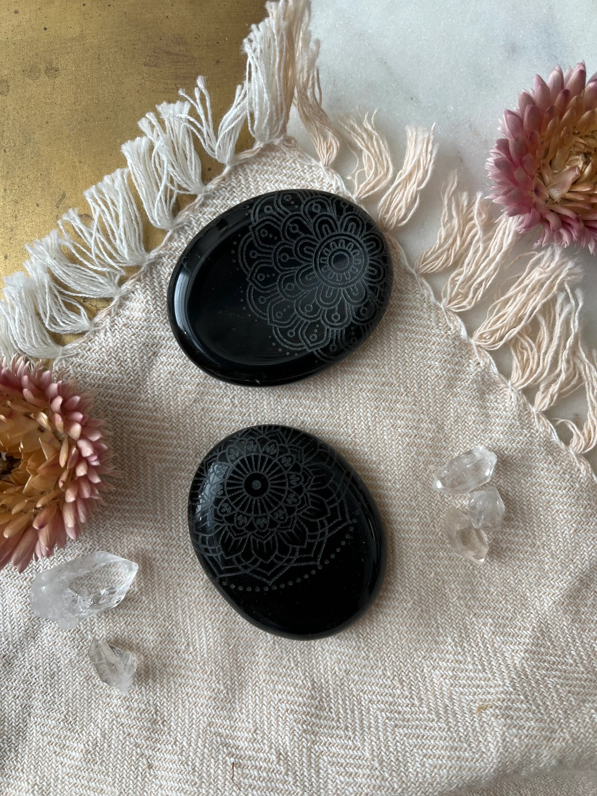 Etched Obsidian Worry Stone - Assorted Mandalas - Spellbound