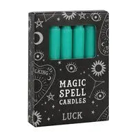 PACK OF 12 GREEN 'LUCK' SPELL CANDLES - Spellbound