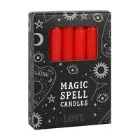 PACK OF 12 RED 'LOVE' SPELL CANDLES - Spellbound